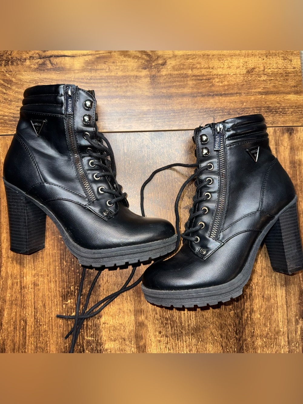Guess Black Lace-Up Platform Ankle Boots Size 6